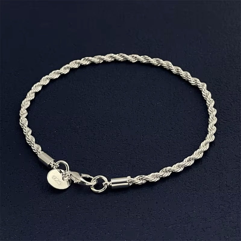Ladies Gents 925 Sterling Silver Twisted Rope 4MM Chain Bracelets