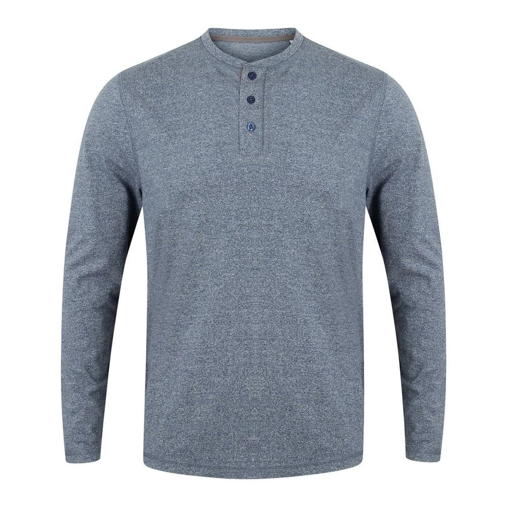 Mens Washed Long Sleeve Soft Touch 3 Button Cotton Jersey T-shirt