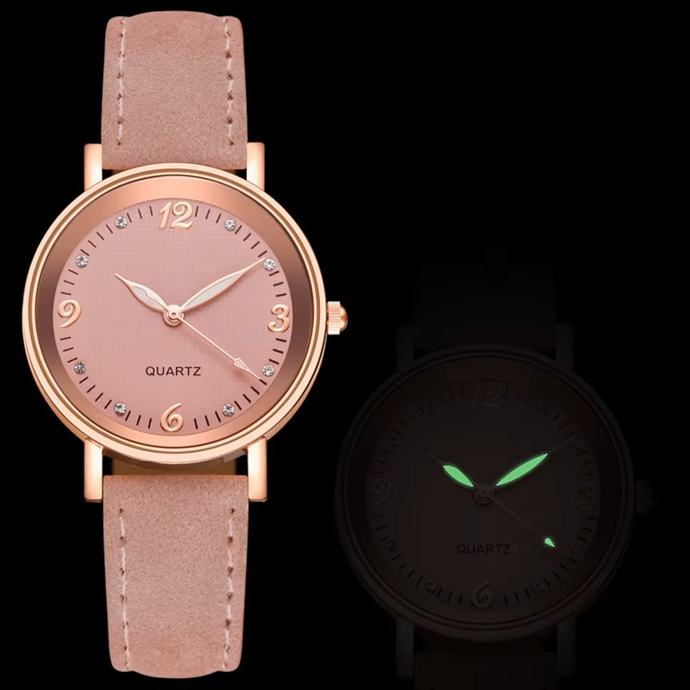 Ladies Girls Quartz Rose Gold Trim Stainless Steel Dial Crystal WristWatch