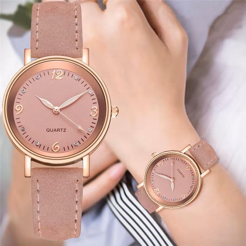 Ladies Girls Quartz Rose Gold Trim Stainless Steel Dial Crystal WristWatch