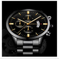 Men Geneva Luxury Black Gold Stainless Steel Calendar Analog Quartz Wrist Watch