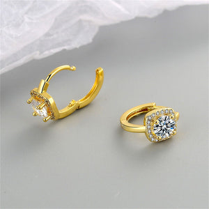 Ladies Girls Gold Small Square Shape Crystals Versatile Creole Earrings