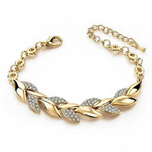 Load image into Gallery viewer, Ladies 18K Gold Plated Braided Leaf Crystal Fashion Bracelet Womens Handchain
