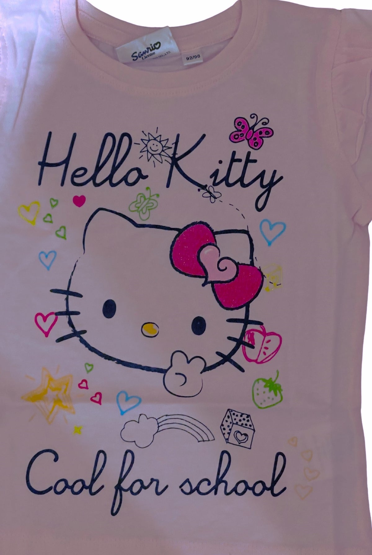 Girls Hello Kitty Pink Grey Cotton Frill Shoulder Long sleeve Casual Blouse Tops