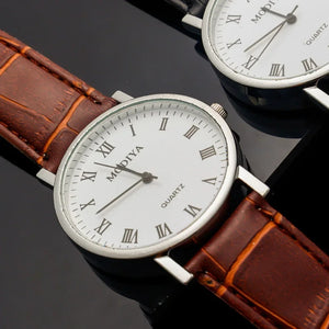 Mens Luxury Leather Strap Quartz Analog Stainless Steel Pin Buckle Wrist Watch (A)