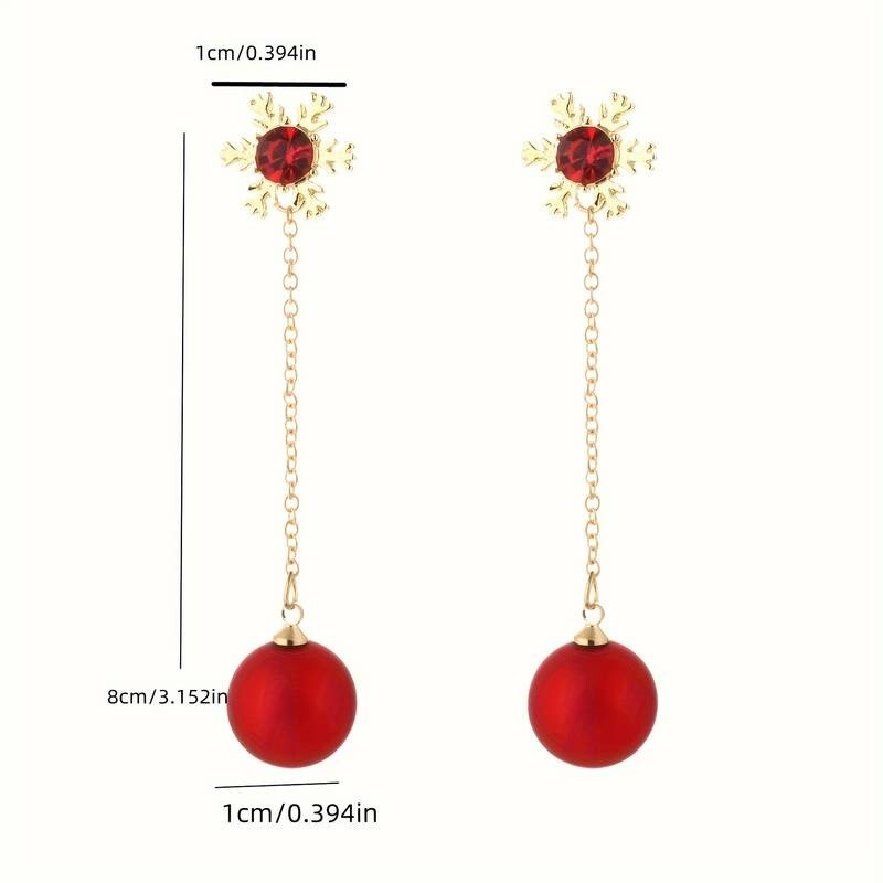 Ladies Sparkling Red Crystal Snowflake Ball Drop Dangle Stud Earrings