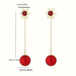 Ladies Sparkling Red Crystal Snowflake Ball Drop Dangle Stud Earrings