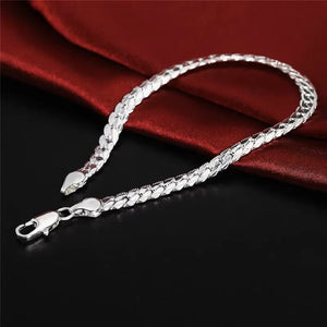 Ladies Mens 925 Sterling Silver Flat Weave Chain Thick Handchain Bracelets