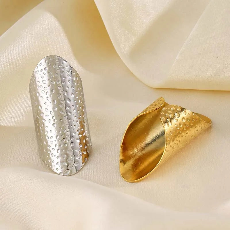 Ladies Gold Silver Smooth Bubble Design Stainless Steel Adjustable Ring