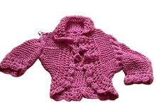 Load image into Gallery viewer, Girls Pink Soft Knitted Front Tie Handmade Crochet Scallop Edges Cardigan
