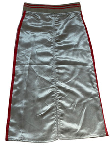 Girls Metallic Grey Thick Elasticated Waist Belted Side Stripe Midi Skirts