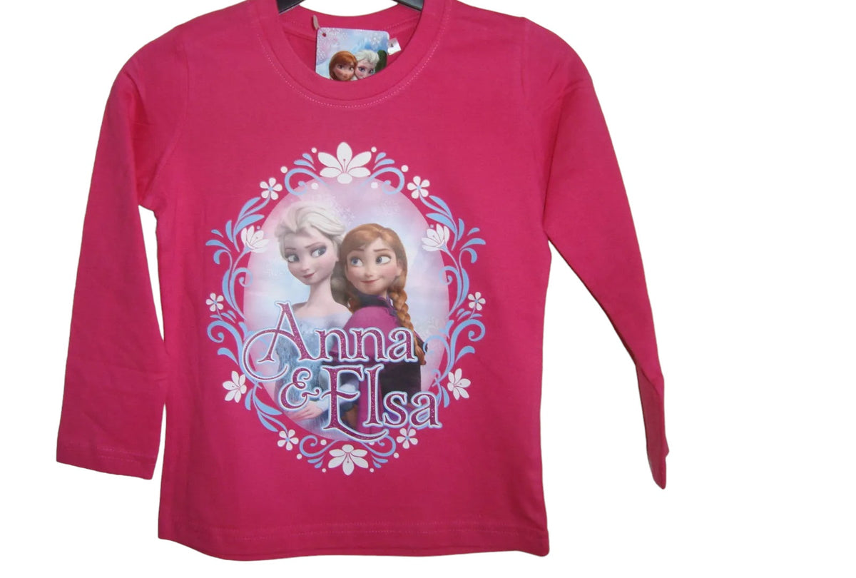 Girls Cerise Official Disney Frozen Anna & Elsa Cotton Long Sleeve Shirt Tops