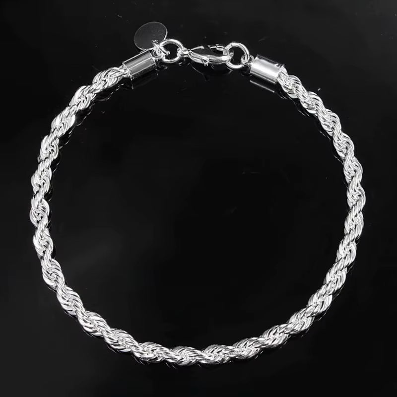Ladies Gents 925 Sterling Silver Twisted Rope 4MM Chain Bracelets