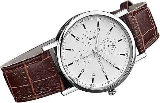 Mens Brown Leather Strap Creative Chronograph Analog Quartz Belt Wrist Watches