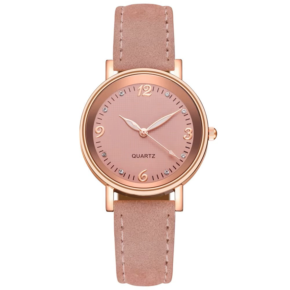 Ladies Girls Quartz Rose Gold Trim Stainless Steel Dial Crystal WristWatch