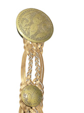 Load image into Gallery viewer, Ladies Gold Faux Leather Plaid Wide Brass Gold Round Pin Buckle Waist Woven Belt

