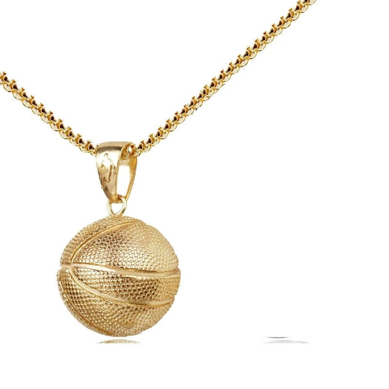 Unisex Gold Plated Stainless Steel Basketball Football Pendant Chain Necklace