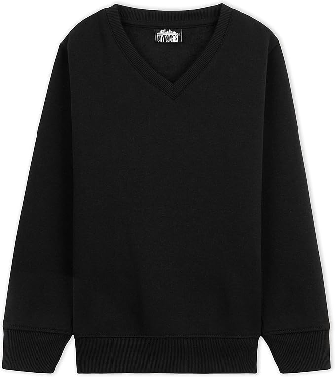 Boys Girls Black V Neck Fleece Pullover Casual School Jumper 2 Pack Sweatshirts