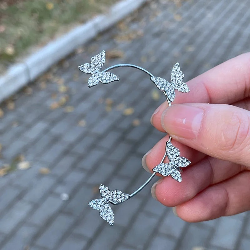 Ladies Butterfly Sparkling Rhinestones Clips Without Piercing Cuff Clip Earrings