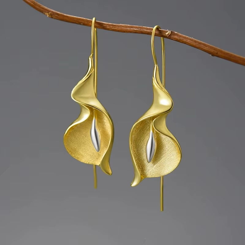 Ladies Plated Open Blooming Flower Push Back Hook Earrings