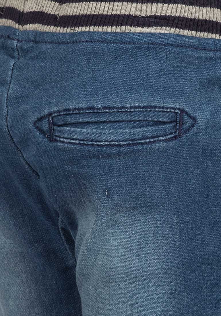 Boys Minoti Blue Stonewash Cotton Ribbed Elasticated Waist Denim Jeans