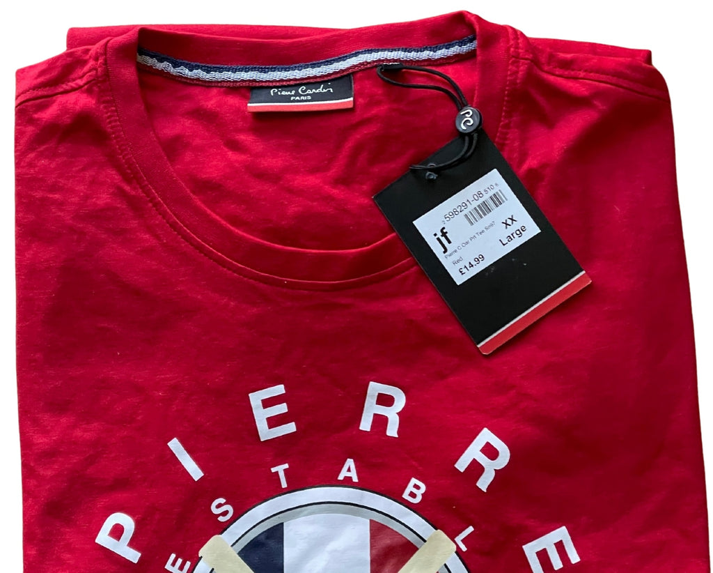 Mens Pierre Cardin Red Graphic Est. 1950 Prints Crew Neck Short sleeve T-Shirt