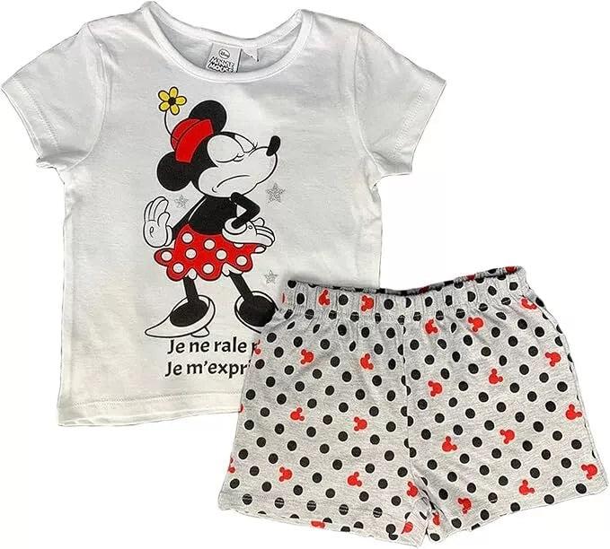 Girls Minnie Mouse Need More Sleep Shortie Nightwear Pj Top & Shorts Pyjamas Set