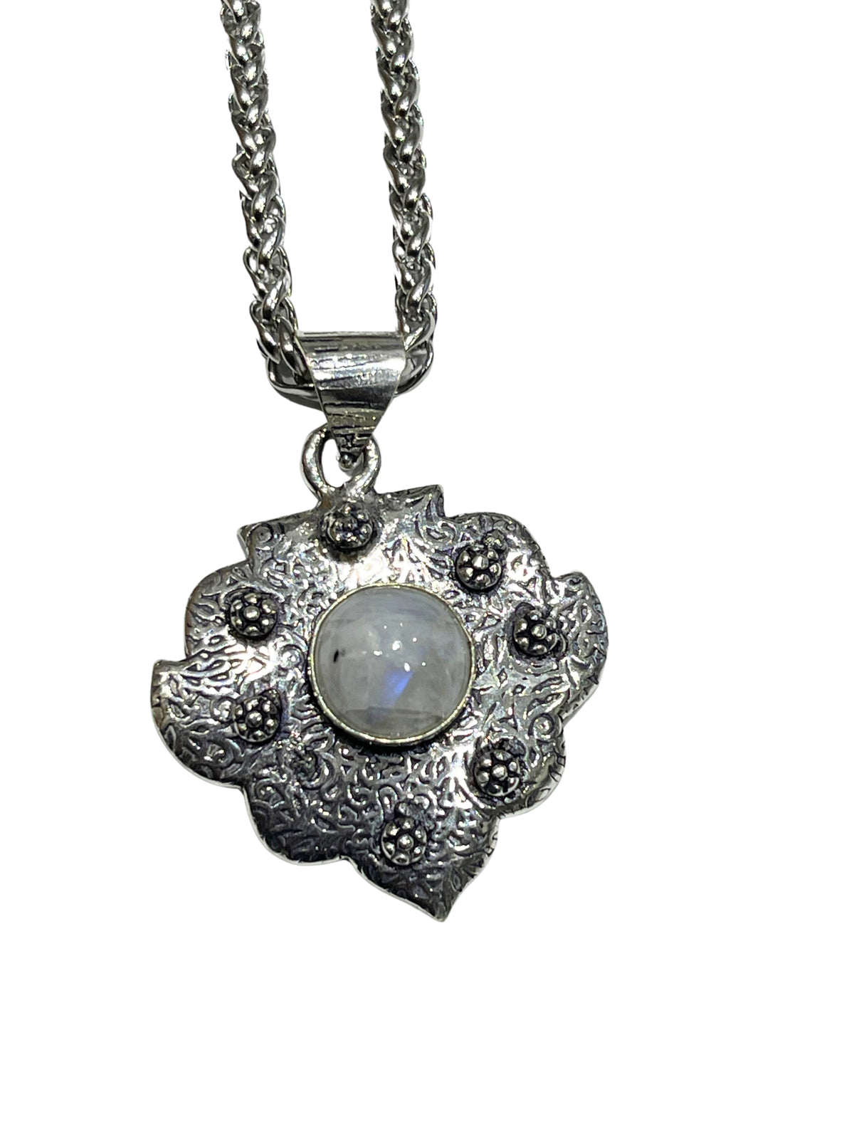 Ladies Rainbow Moonstone 925 Silver Plated Handmade Pendant Link Chain Necklace