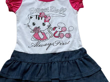 Load image into Gallery viewer, Girls Cerise &amp; White Sweet Doll Print Plus Belt Dress
