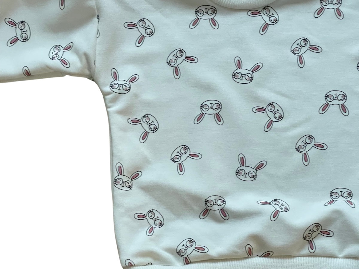 Girls Toddlers White Bunny Head Prints Long Sleeve Frills Sweatshirts Tops