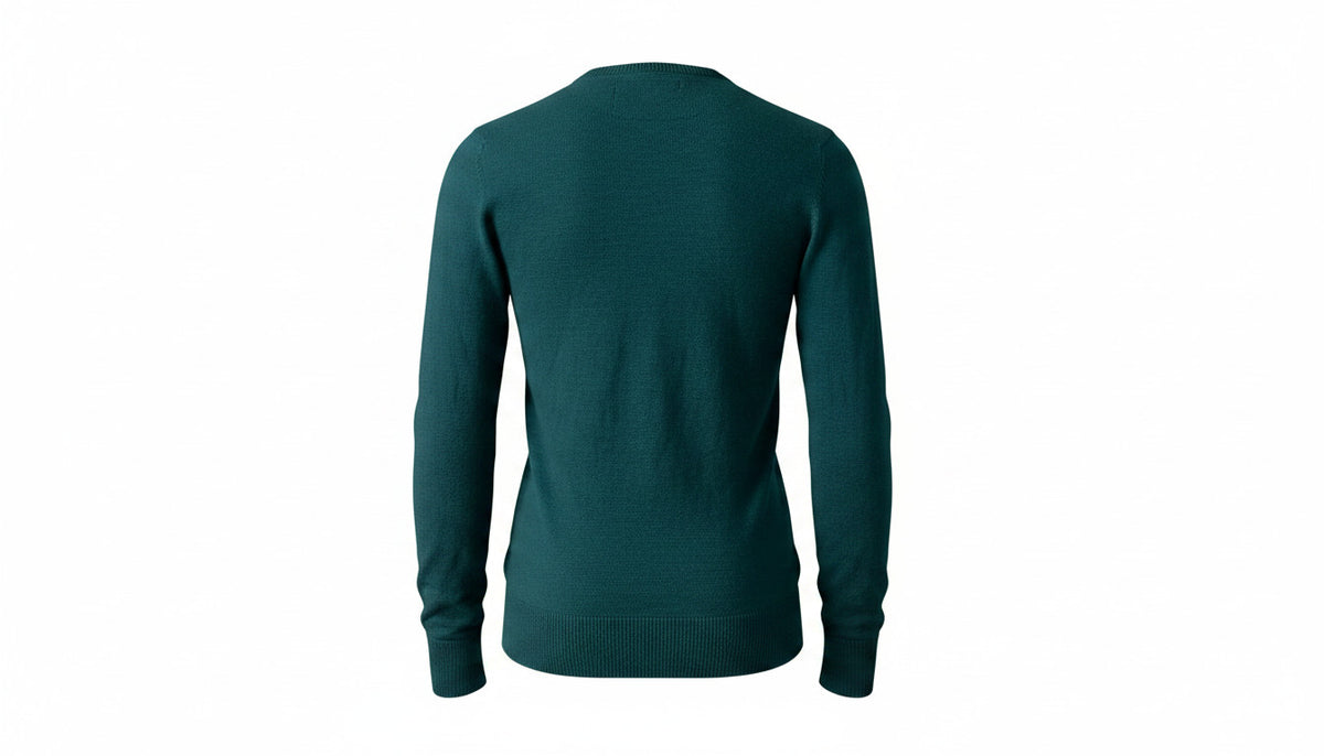 Mens Green Soft Knitted Lambswool Ribbed Crew Neck Longsleeve Jumper (Medium)