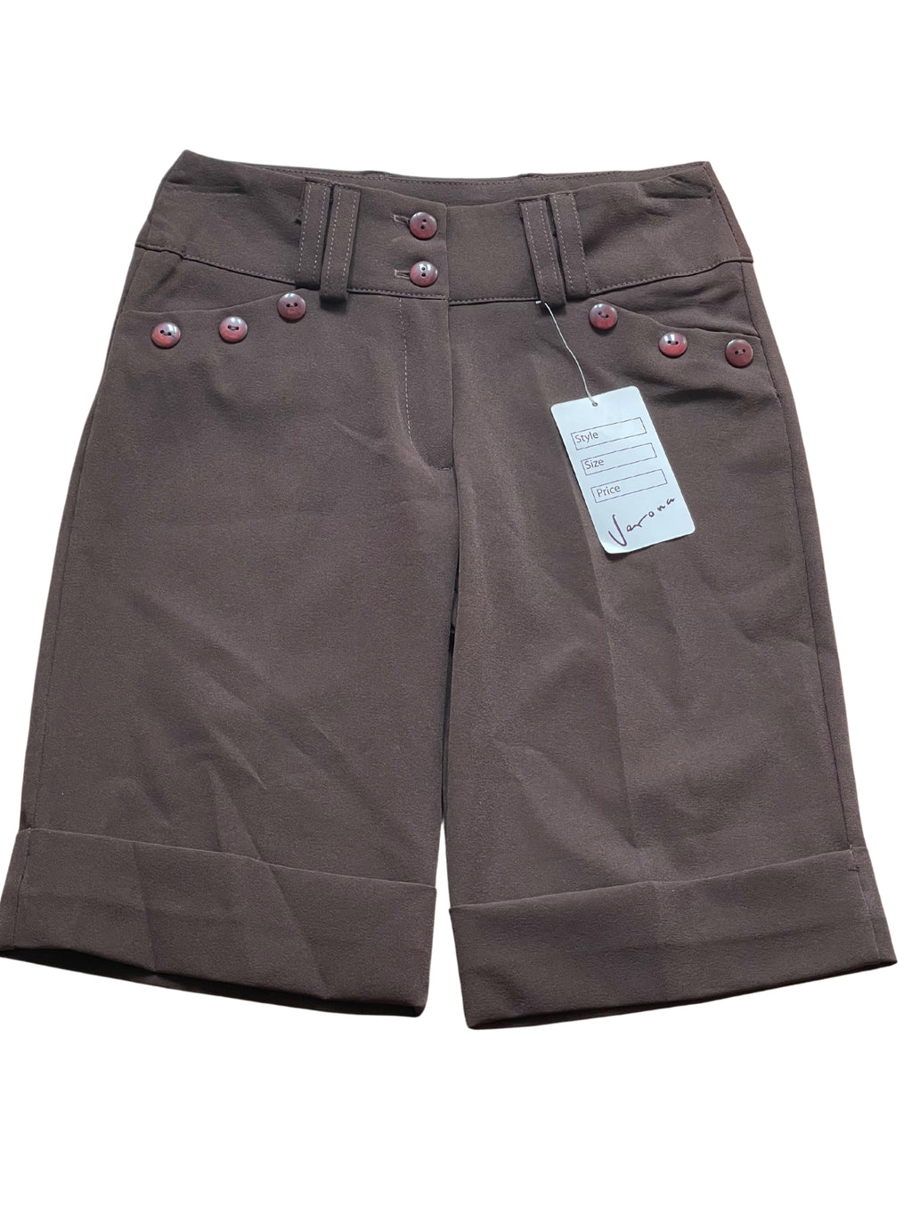 Girls Brown Capri Bermuda Turn Up Hem Stretchy Summer Shorts