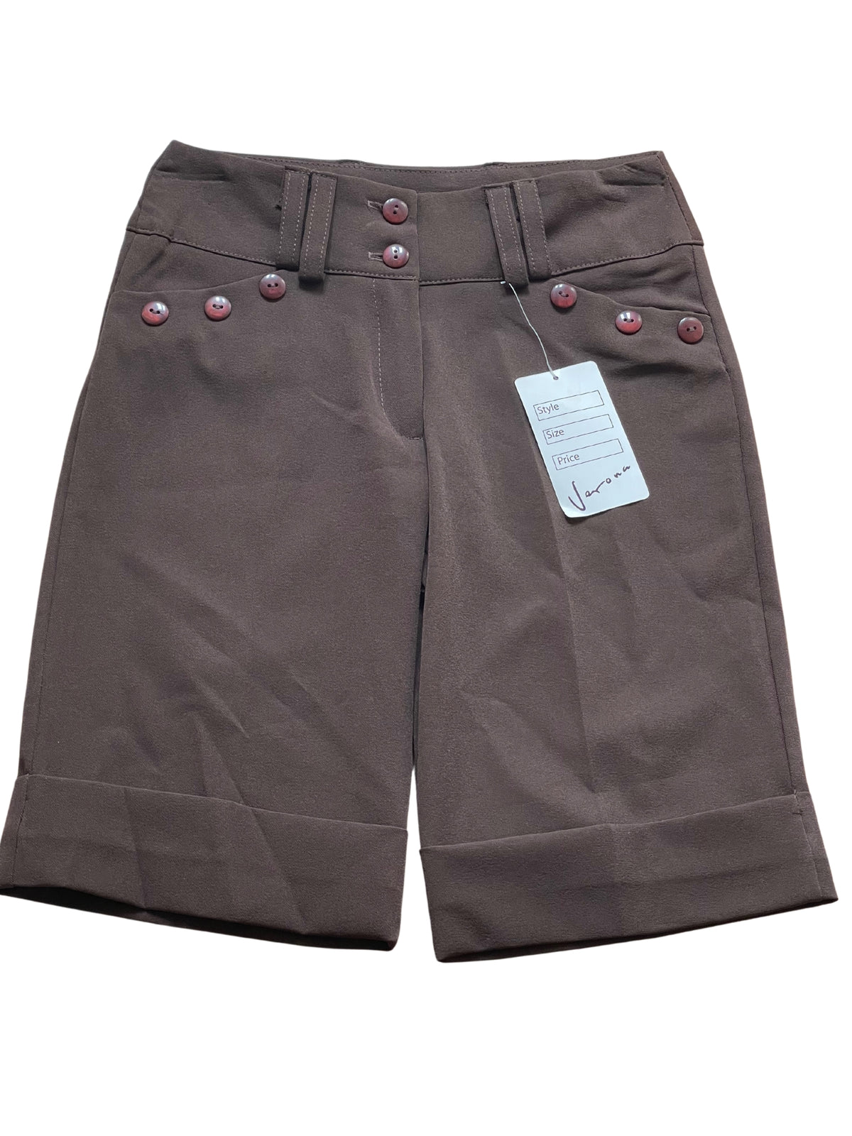 Girls Brown Capri Bermuda Turn Up Hem Stretchy Summer Shorts