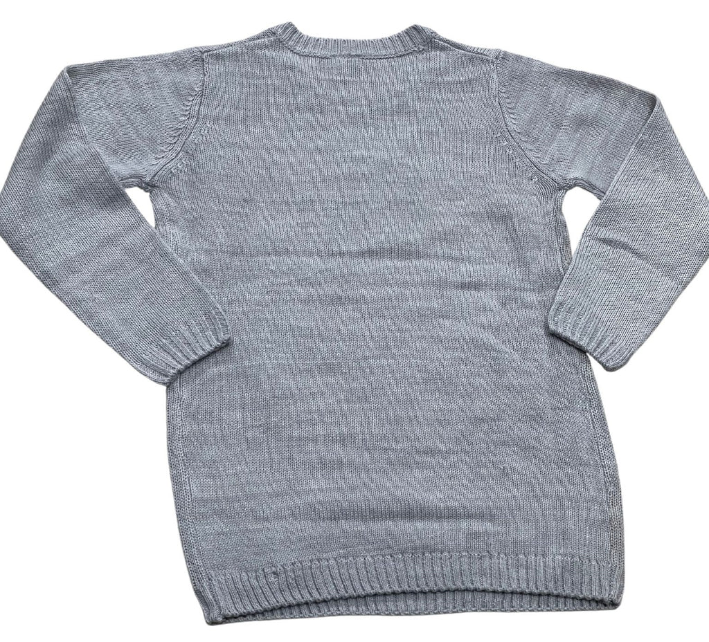 Girls Grey & Blue Marl Dolly Fluffy Heart Long sleeve Jumper