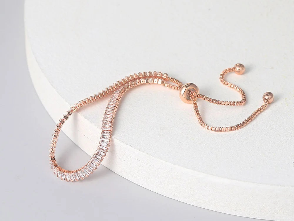 Ladies Rose Gold Sparkling Tennis Crystal Adjustable  Bracelet