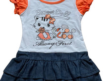 Load image into Gallery viewer, Girls Orange &amp; White Sweet Doll Print Layered Frill Hem Cap Sleeve + Belt Dress
