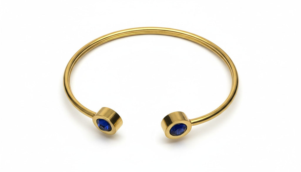 Ladies Gold Plated Blue Stones Open Adjustable Cuff Bracelet Womens Bangle