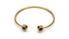 Load image into Gallery viewer, Ladies Gold Plated Blue Stones Open Adjustable Cuff Bracelet Womens Bangle
