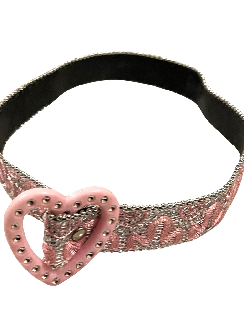Girls Pink Floral Embroidery Sequin Adjustable Heart Buckle Party Belts