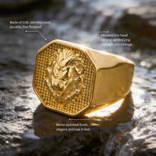 Load image into Gallery viewer, Mens Gold Plated 316L Stainless Steel Lion Head Waterproof Hypoallergenic Ring
