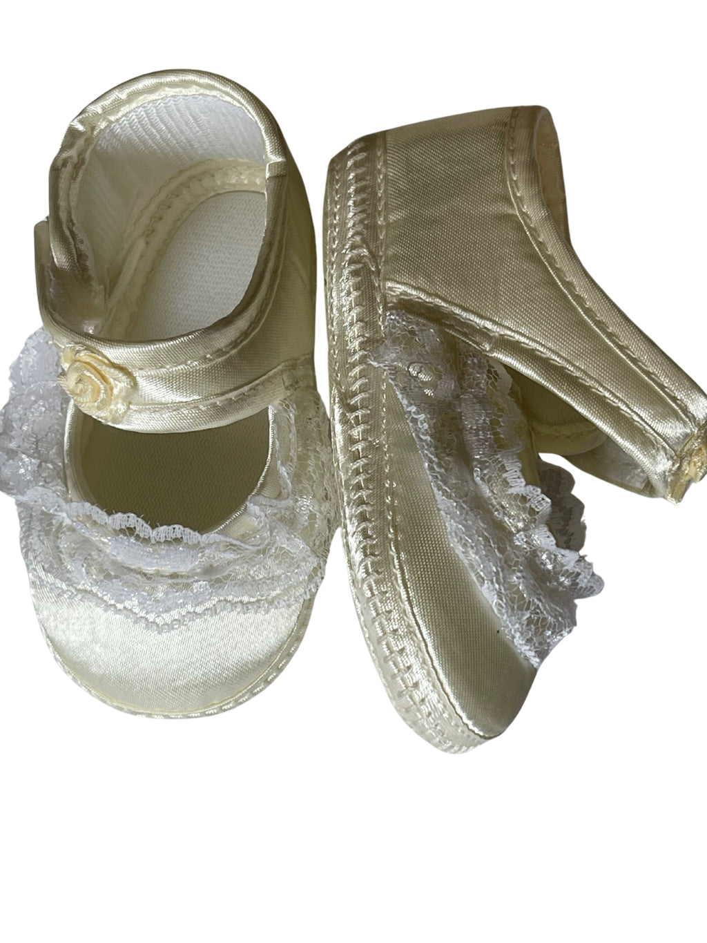 Baby Girls Ivory Lace Floral Rosebuds Booties Satin Christening Party Soft Shoes