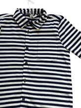 Load image into Gallery viewer, Boys White &amp; Navy Stripe Cotton Collared Button Down T-Shirt

