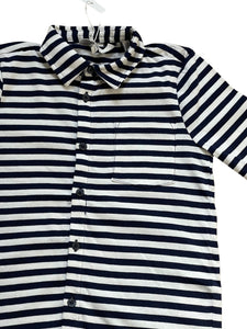 Boys White & Navy Stripe Cotton Collared Button Down T-Shirt