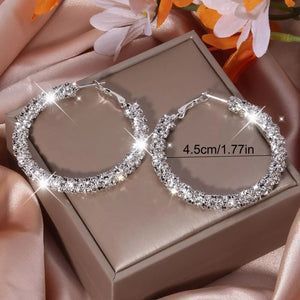 Ladies Elegant Silver Chunky Mesh Layered Dazzling Cut Clip Hoop Earrings