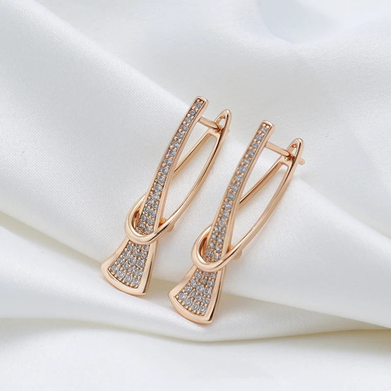 Ladies Rose Gold Triangle Inlay Full Paved Zircon Curve Clip Back Women Earrings