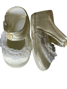 Baby Girls Ivory Lace Floral Rosebuds Booties Satin Christening Party Soft Shoes