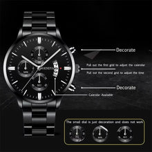 Load image into Gallery viewer, Mens Geneva Black Silver Stainless Steel Quartz Dial Analog Calendar Wrist Watch
