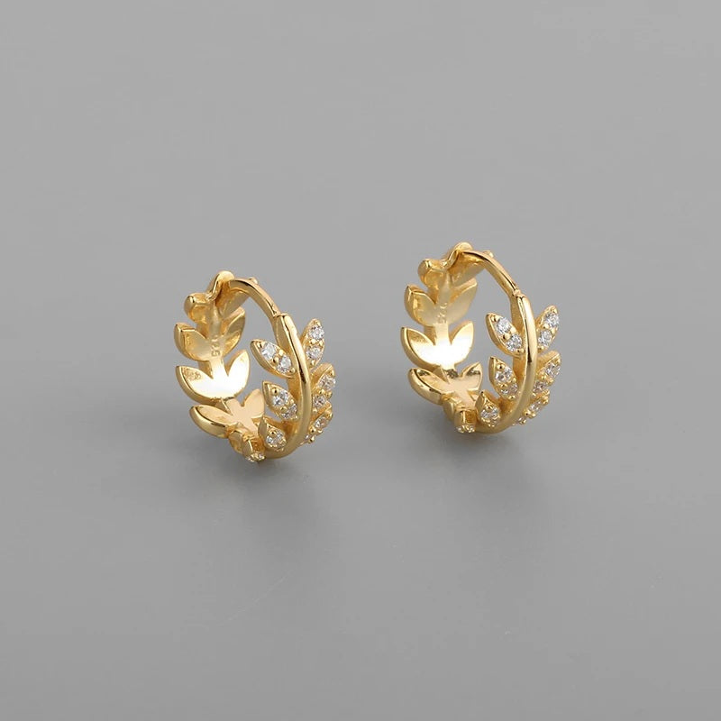 Ladies Gold Plated Crystal Leafy Cut Small Hoop Fashion Earrings