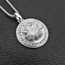 Load image into Gallery viewer, Mens Unisex Silver Roaring Wolf Head Crystals Solid Pendant Braid chain Necklace
