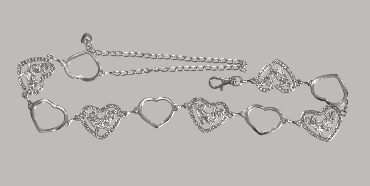 Ladies Silver Chain Crystal Heart Cutout Butterfly Adjustable Waistband Belts